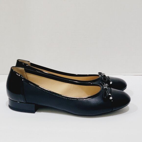 GEOX Lola Flats w Bow Womens 38 Size 8 Black Patent Leather Cap Toe Low Heels - Picture 4 of 14